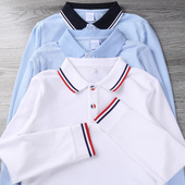 中大小学生白色蓝色学院童装 T恤POLO衫 长袖 儿童校服男童女童秋装