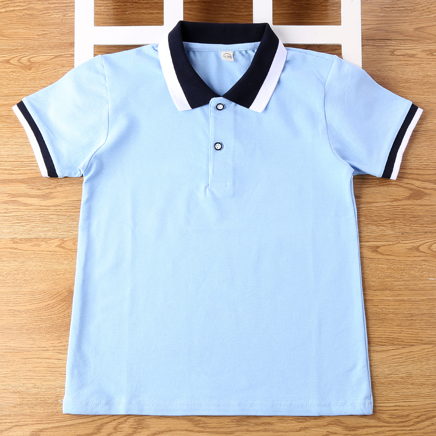 儿童夏装短袖T恤学院风中小学校服浅蓝色polo衫男女学生夏季上衣