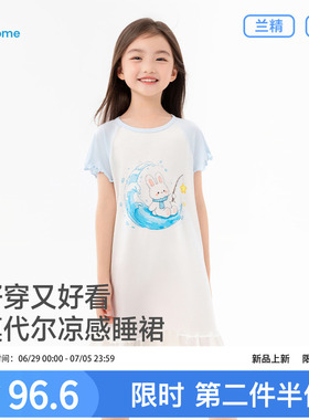女童睡衣睡裙女款夏季薄款女孩莫代尔冰丝透气大儿童卡通短袖裙子