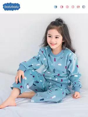 Children's pajamas coral velvet boys plus velvet thickened spring and autumn days girls flannel home clothes middle and big children