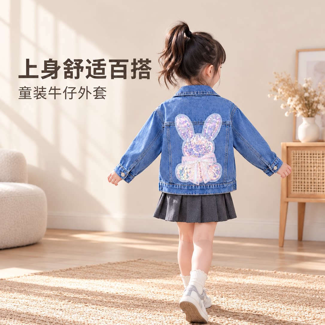 2026新款儿童外套韩版亮片兔子牛仔外套儿童男女通用宽松百搭春秋