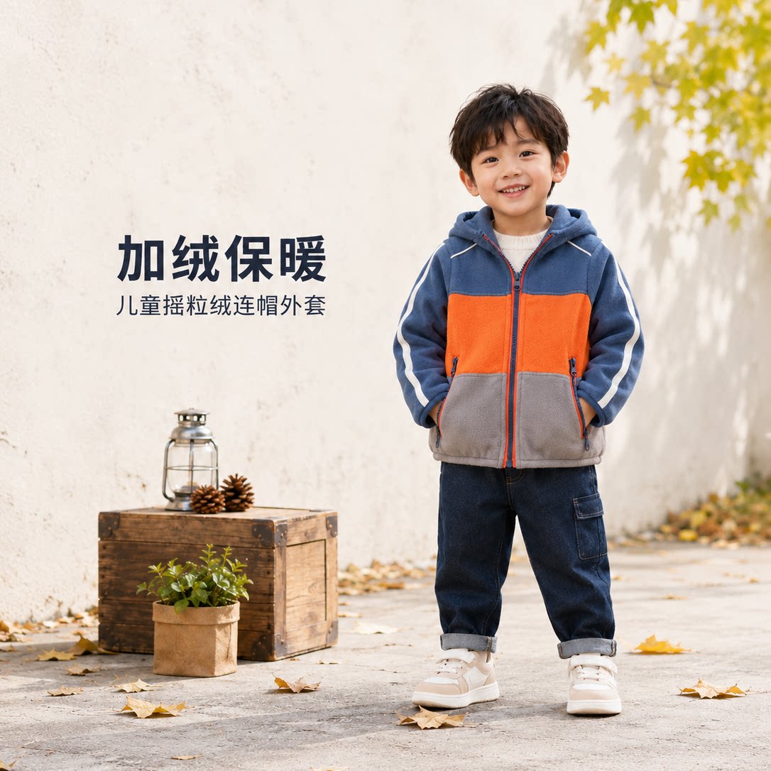 男童摇粒绒外套 冬季新款宝宝保暖运动服韩版拼色拉链衫