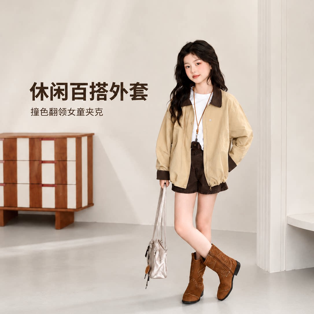 女童外套春季新款中大儿童短款撞图片