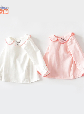 A类小女童宝宝春装长袖T恤娃娃领可爱婴儿上衣服春秋季1岁打底衫2