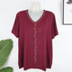 中老年莫代尔短袖 V领烫钻洋气T恤 t恤女妈妈夏装 加肥加大宽松时尚
