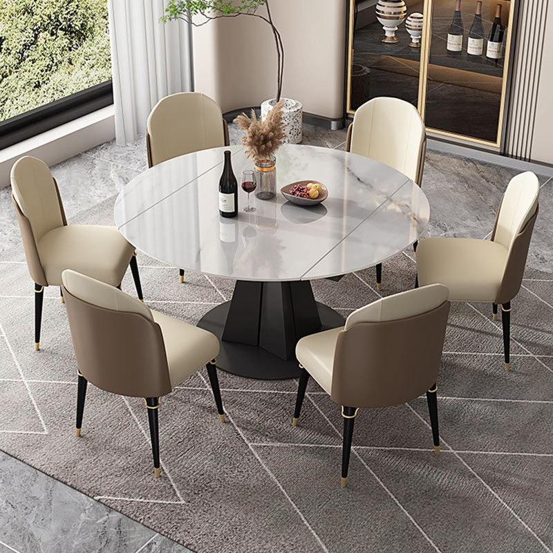 轻奢现代简约折叠旋转多功能岩板餐桌可变圆形家用小户型圆桌两用