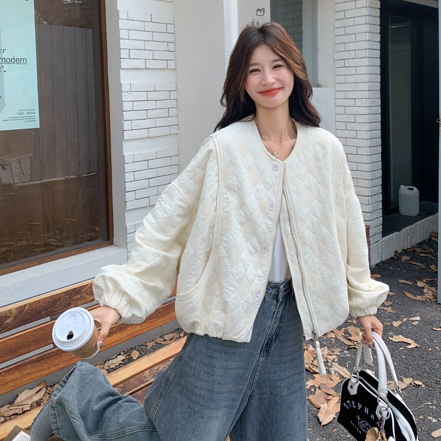 现货数据好独特休闲米色棒球服短夹克外套2C189-8328-P155-K238,女装短外套,2C189