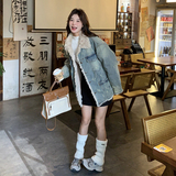 新款大货设计感牛仔羊羔毛派克棉服外套C189-8055-P205-K318，女装皮草，2C189