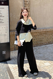 现货数据好韩系假两件拼接衬衫阔腿裤套装C189-8302-P175-K258，女装套装/套裙，2C189
