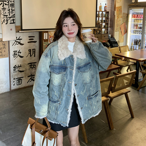 新款大货 设计感牛仔羊羔毛派克棉服外套C189-8055-P205-K318图片