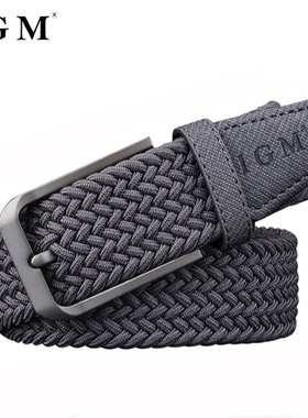 男士帆布编织腰带 无孔松紧弹力皮带 男年轻人休闲军训裤带潮针扣