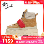 Jeffrey Campbell2019秋冬新品裸色拼接绒面系带厚底松糕中性短靴