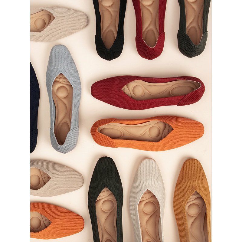 王妃鞋船鞋软底针织方头单鞋女鞋蛋卷编织瓢鞋飞织平底豆豆鞋透气