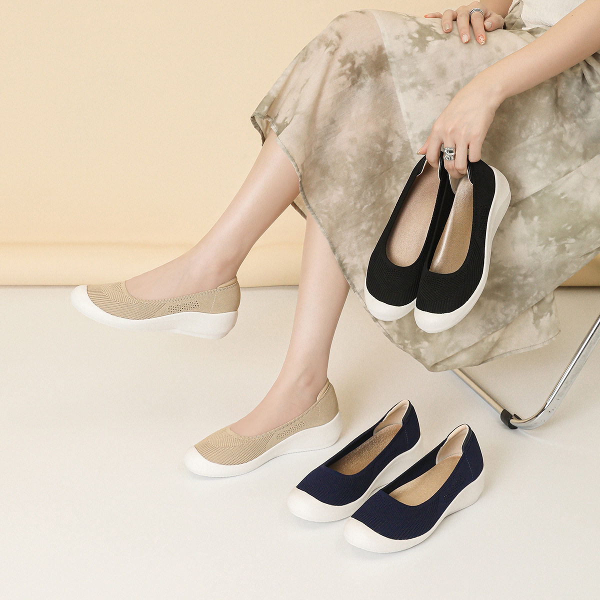 飞织圆头浅口厚底女鞋软底不累脚透气一脚蹬踩屎感春秋外穿,女鞋,浅口单鞋,淘宝优惠券,粉丝福利购,淘宝优惠卷