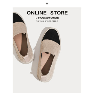 小香风渔夫鞋女厚底单鞋一脚蹬休闲针织王妃鞋圆头深口飞织乐福鞋