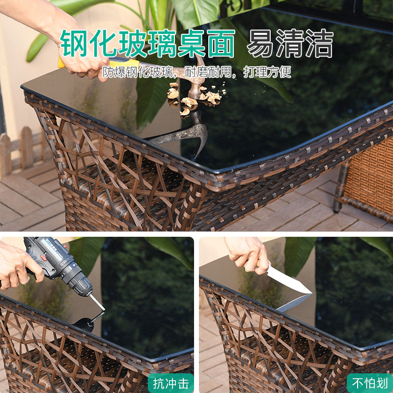 藤朝省空间户外休闲桌椅露台庭院花园藤编靠背收纳阳台小茶几组合