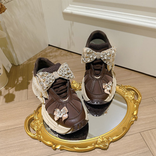 轻奢镶钻小香风增高休闲运动鞋 新款 2025秋季 欧洲厚底8厘米老爹鞋