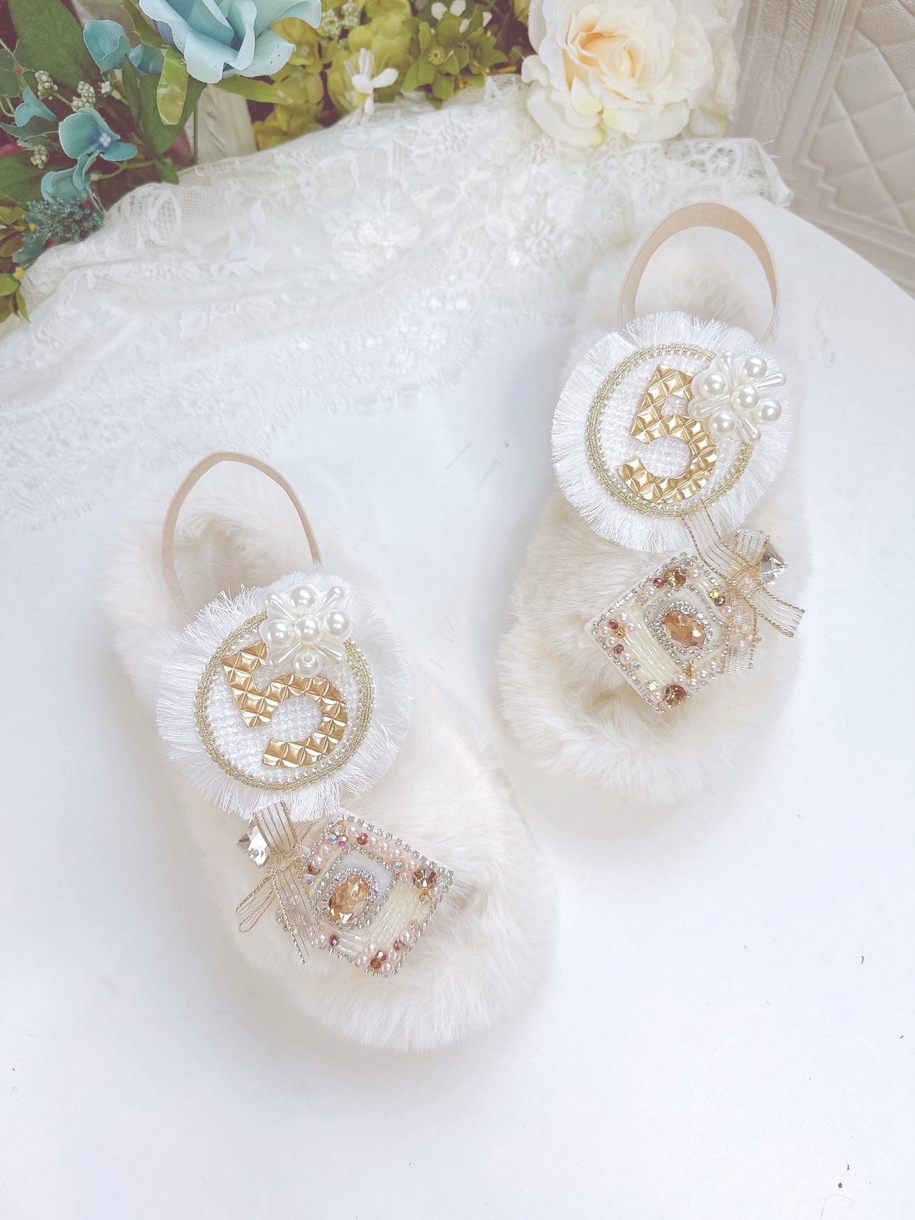 厚底小香风毛毛鞋珍珠一字拖外穿