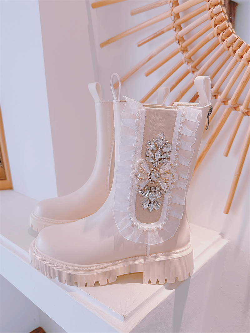 甜美马丁靴秋季机车靴镶钻切尔西