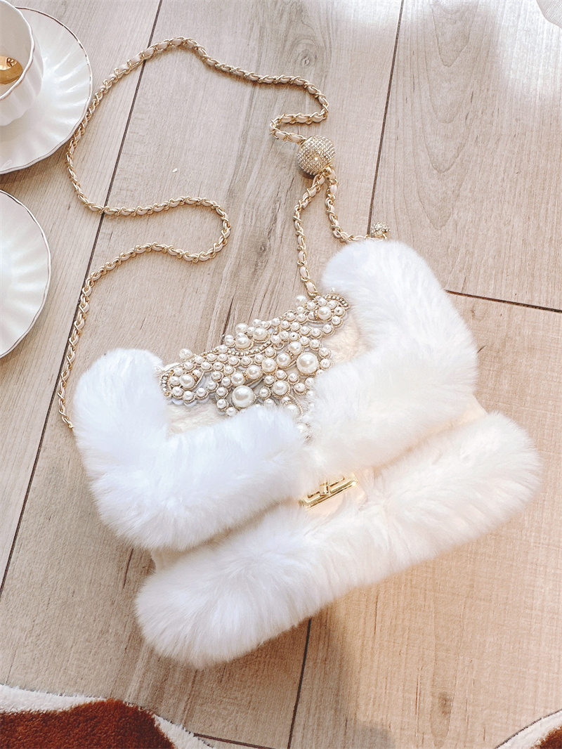 小方包毛毛珍珠链条单肩斜挎可爱