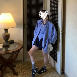 早秋小个子穿搭一整套学院风格子吊带背心衬衫花苞短裙三件套装女