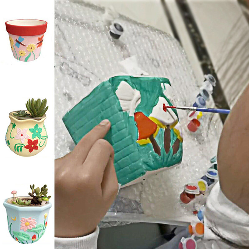 陶瓷彩绘 多肉植物花盆盆栽笔筒diy手工白胚填色石膏画娃娃涂色