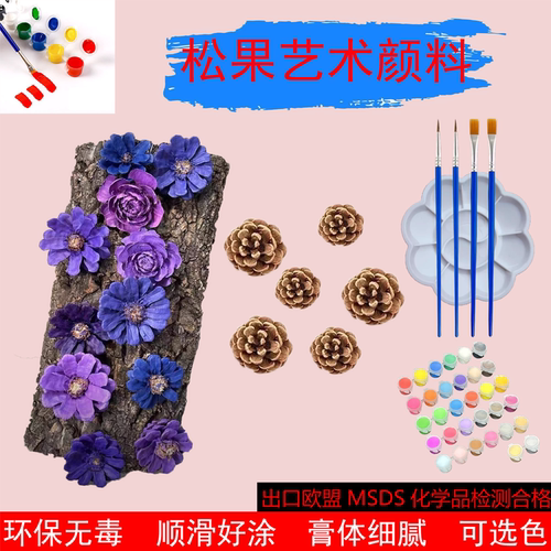 松果上色颜料涂鸦彩绘diy松塔花束绘画手工创意礼物丙烯染色无毒