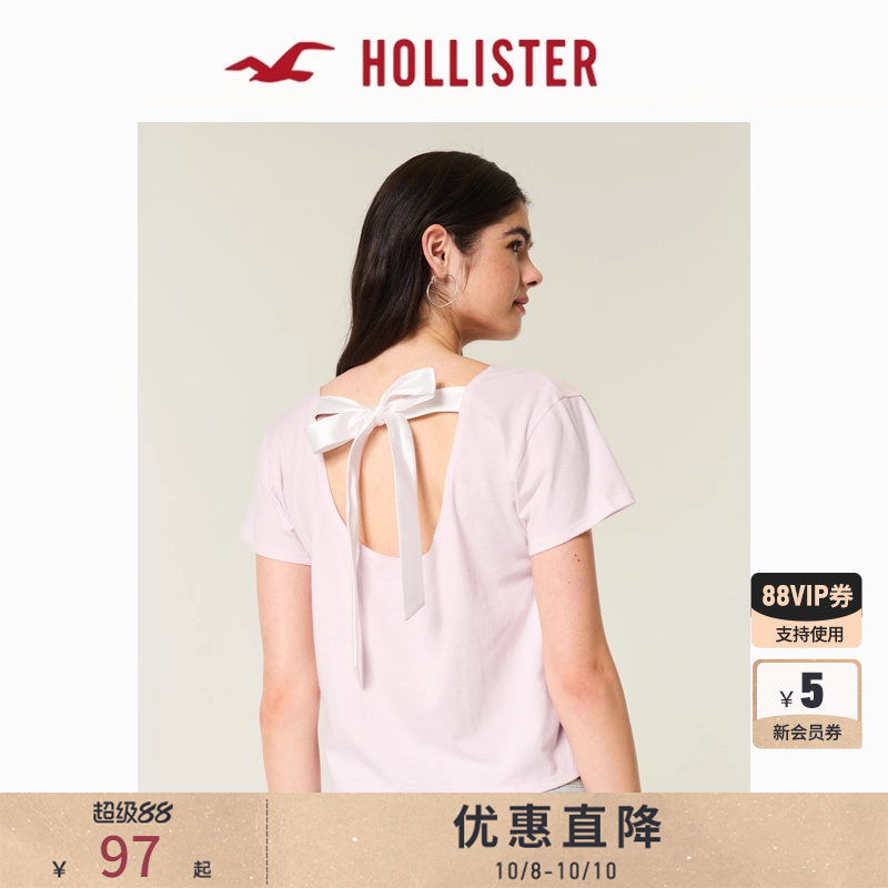 Hollister25夏季新款美式甜美棉质露背印花短袖T恤女装357-5003