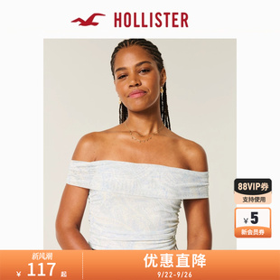 Hollister25夏新款 性感褶皺一字肩露肩T恤上衣女裝 KI339 5191 法式