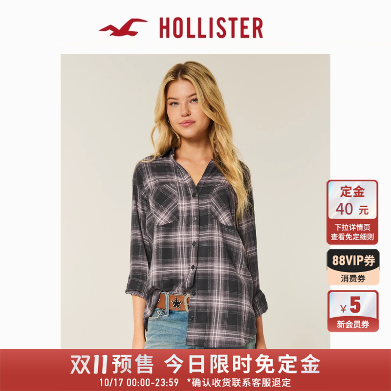 Hollister宽松法兰绒格子衬衫