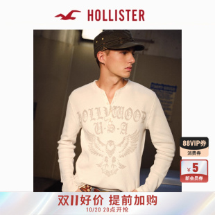 323 女装 5582 复古情侣华夫格亨利领T恤男装 Hollister25秋冬新款