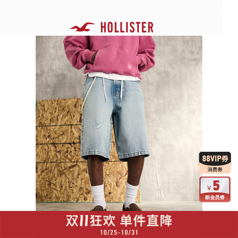 Hollister复古街头五分牛仔短裤
