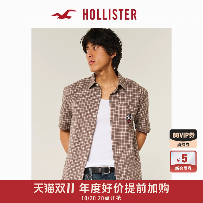 Hollister外搭格子短袖衬衫