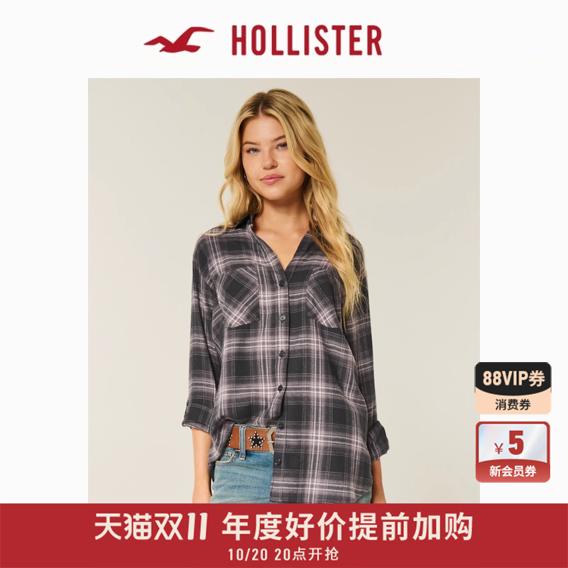 Hollister宽松法兰绒格子衬衫