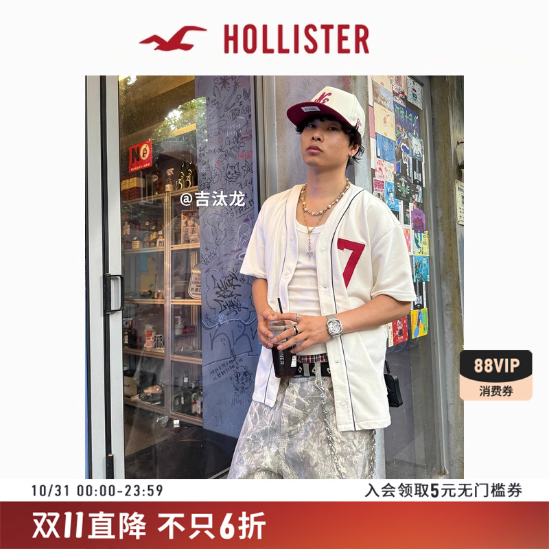 Hollister25夏款情侣棒球服开衫短袖T恤男装女装322-5193