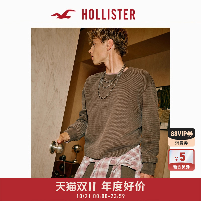 Hollister宽松华夫格长袖T恤