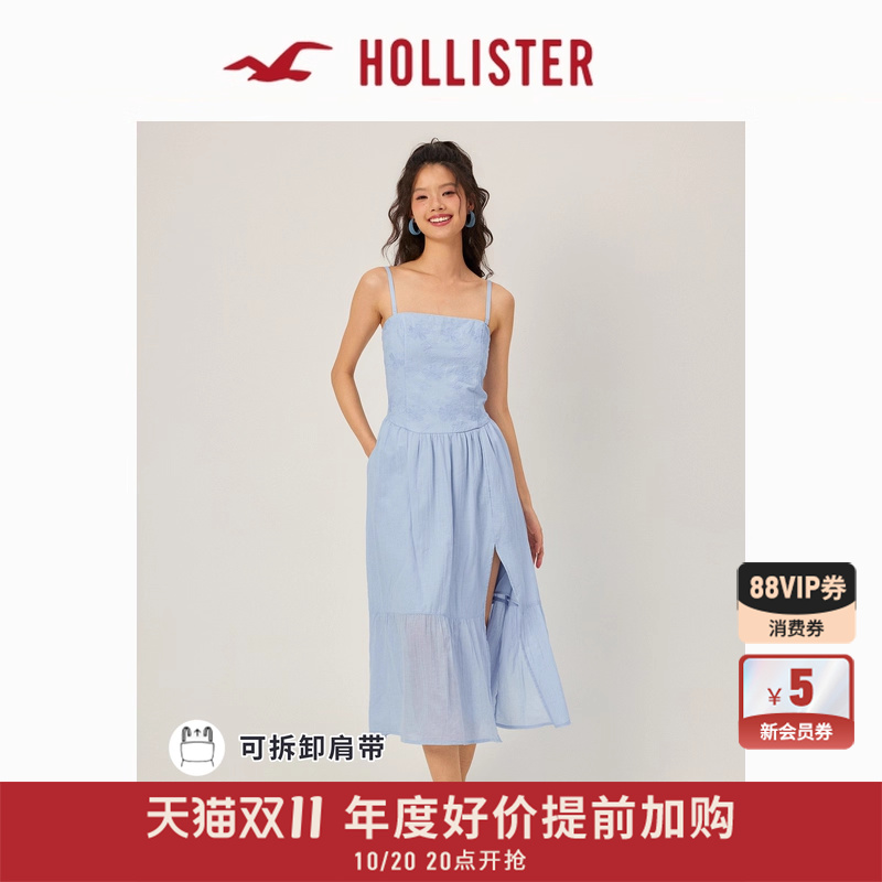 Hollister露背开叉吊带连衣裙