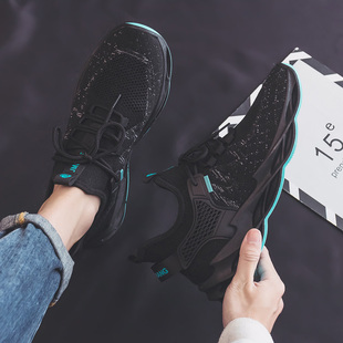 夏季透气男鞋2024新款春冬男款网面网鞋运动跑步休闲防臭黑色潮鞋