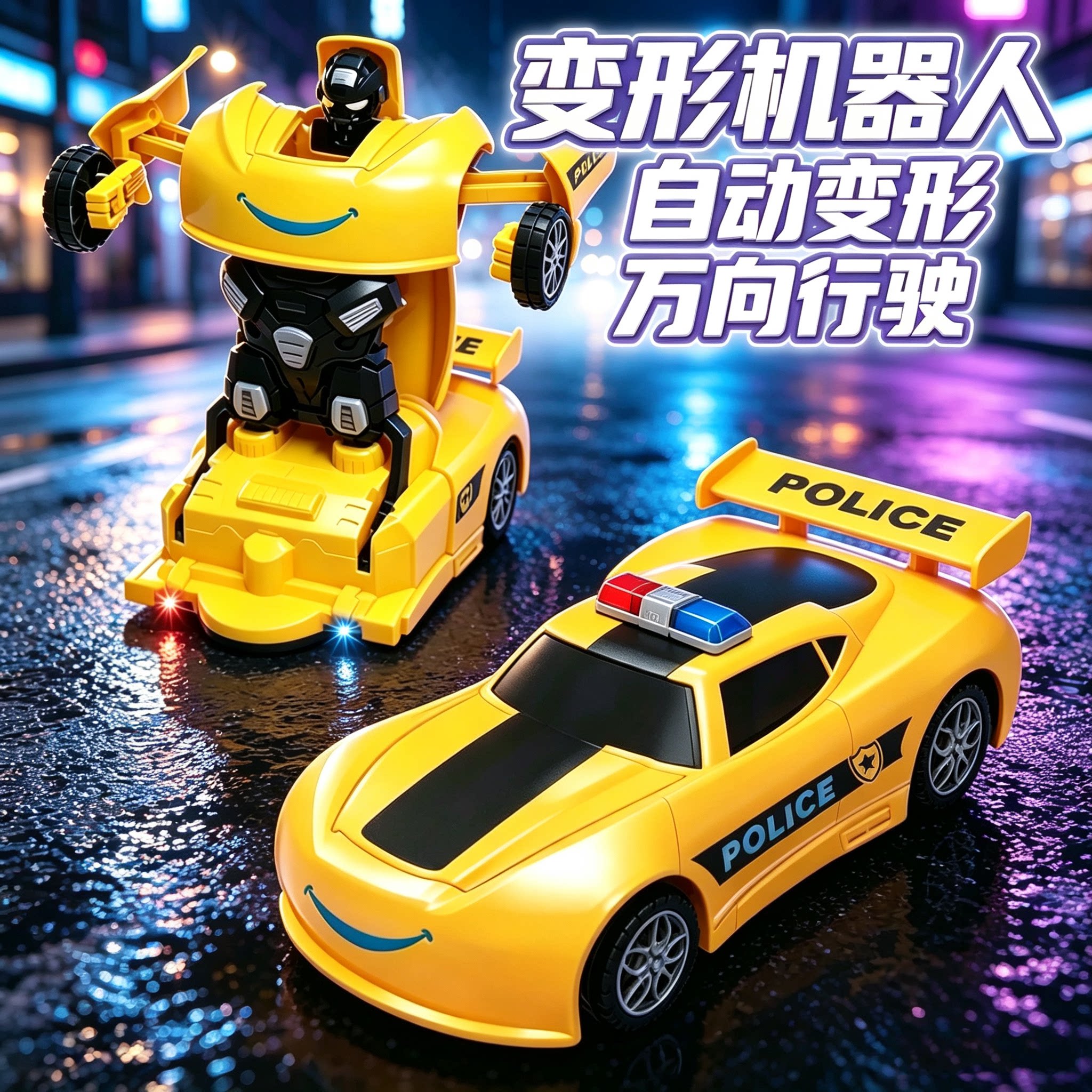 万向变形小汽车玩具电动机器人金刚儿童警车1-3岁男女孩礼物益智6
