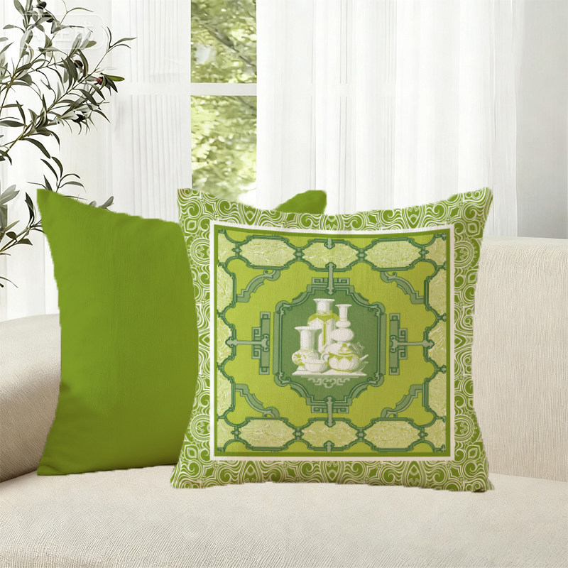 新中式风绿色植物花卉抱枕