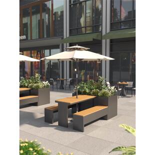 户外花箱坐凳组合铁艺花盆定制不锈钢围栏隔断花槽长凳成品花坛