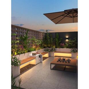 庭院不锈钢花箱坐凳组合户外休闲座椅露台花园围栏隔断铁艺种植箱