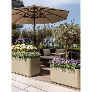 商业街户外花箱坐凳组合可移动不锈钢广场外摆花坛围栏隔断定制