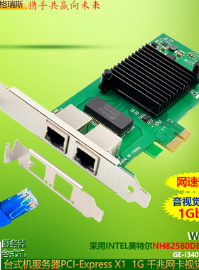 GRIS 2口PCI-E千兆网卡视觉采集卡INTEL台式机英特尔NH82580DB电脑群晖服务器人机5以太网线汇聚I340T2软路由