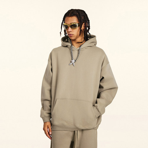 高街345G加绒纯色连帽卫衣