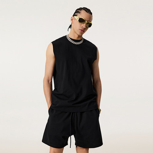 美式坎肩背心男纯色无袖T恤潮流