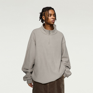 450G重磅简约纯色半拉链卫衣男潮牌街头高级感套头宽松立领上衣潮