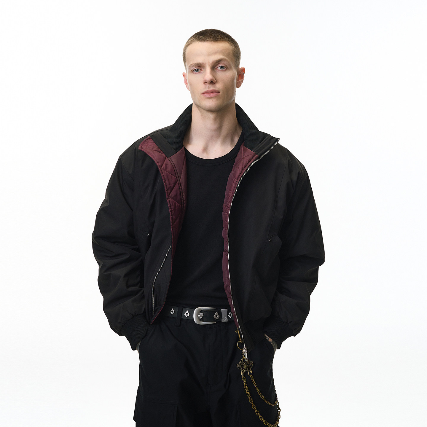 美式街头立领飞行夹克男冬季cleanfit解构剪裁加厚保暖棉服外套潮