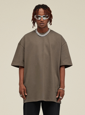 425G重磅T恤男OVERSIZE短袖潮牌高街KANYE侃爷纯色宽松半袖体恤夏