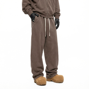 男百搭直筒垂感长裤 潮牌洗水复古宽松阔腿休闲裤 秋冬加绒保暖卫裤